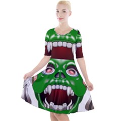 Monster-mask-alien-horror-devil Quarter Sleeve A-line Dress by Jancukart