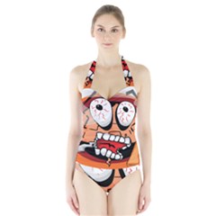 Brain Cartoon Animation Halter Swimsuit by Jancukart