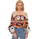 Brain Cartoon Animation Off Shoulder Flutter Bell Sleeve Top View1
