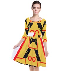 Gamer-geek-video-game-sign-fan Quarter Sleeve Waist Band Dress by Jancukart