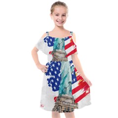 Statue Of Liberty Independence Day Poster Art Kids  Cut Out Shoulders Chiffon Dress by Jancukart