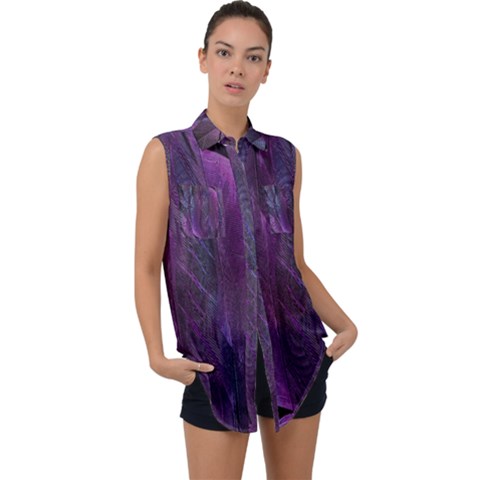 Feather Sleeveless Chiffon Button Shirt by artworkshop