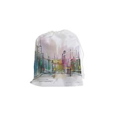 Drawing-watercolor-painting-city Drawstring Pouch (small) by Jancukart