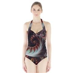 Digital-fractal-fractals-fantasy Halter Swimsuit by Jancukart
