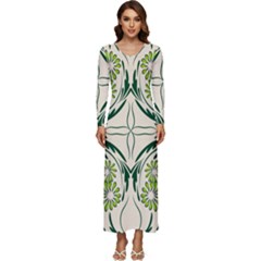 Folk Flowers Print Floral Pattern Ethnic Art Long Sleeve Velour Longline Maxi Dress by Eskimos
