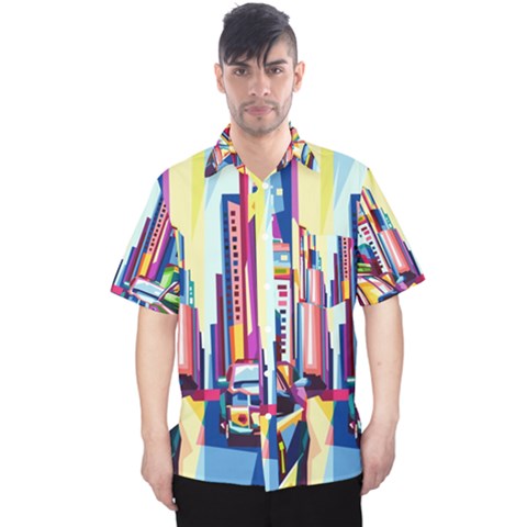 City-street-car-road-architecture Men s Hawaii Shirt by Jancukart