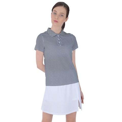 Small Soot Black And White Handpainted Houndstooth Check Watercolor Pattern Women s Polo Tee by PodArtist