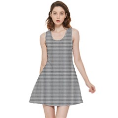 Soot Black And White Handpainted Houndstooth Check Watercolor Pattern Inside Out Reversible Sleeveless Dress by PodArtist