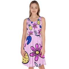 Flowers Purple Knee Length Skater Dress With Pockets by nateshop