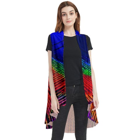 Peacock Plumage Fearher Bird Pattern Sleeveless Chiffon Waistcoat Shirt by Sapixe