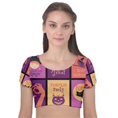 Halloween Cute Cartoon Velvet Short Sleeve Crop Top  by Sapixe