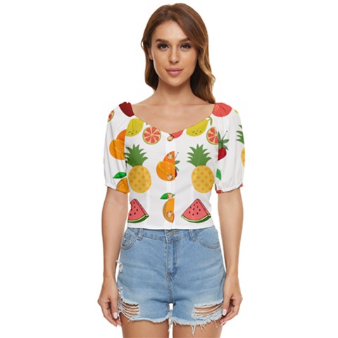 Fruits Cartoon Button Up Blouse by Sapixe