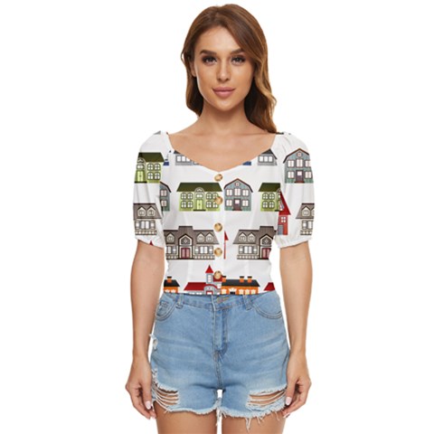 Houses Button Up Blouse by Sapixe