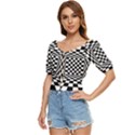 Black And White Chess Checkered Spatial 3d Button up blouse View2