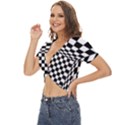 Black And White Chess Checkered Spatial 3d Twist Front Crop Top View2