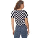 Black And White Chess Checkered Spatial 3d Twist Front Crop Top View4