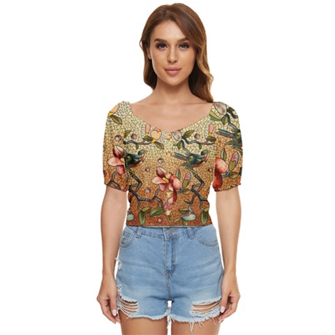 Flower Cubism Mosaic Vintage Button Up Blouse by Sapixe