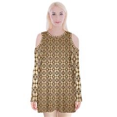 Background-chevron Chocolate Velvet Long Sleeve Shoulder Cutout Dress by nateshop