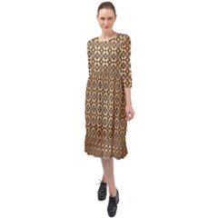 Background-chevron Chocolate Ruffle End Midi Chiffon Dress by nateshop