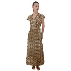 Background-chevron Chocolate Flutter Sleeve Maxi Dress by nateshop