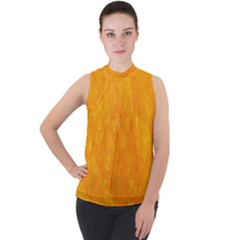 Background-yellow Mock Neck Chiffon Sleeveless Top by nateshop