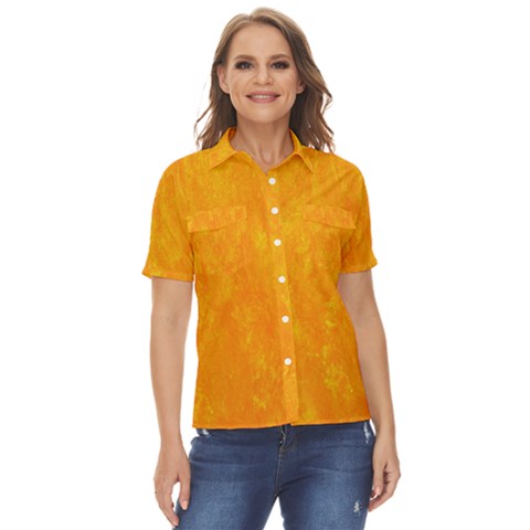 Background-yellow Women s Short Sleeve Double Pocket Shirt by nateshop