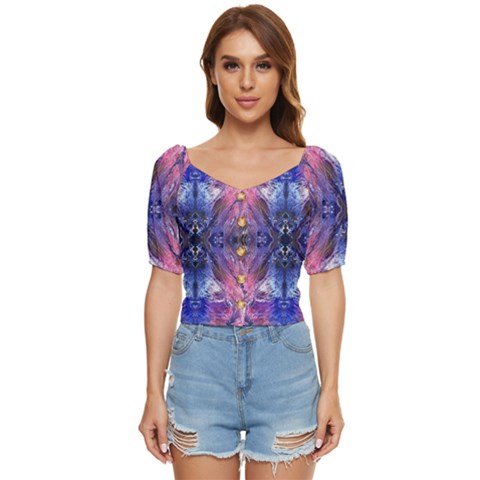 Magenta On Cobalt Button Up Blouse by kaleidomarblingart
