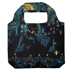Cartoon Starry Night Vincent Van Gofh Premium Foldable Grocery Recycle Bag by Jancukart