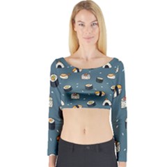Sushi Pattern Long Sleeve Crop Top by Jancukart