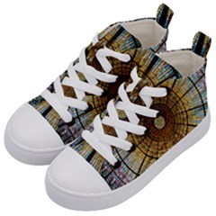 Barcelona Stained Glass Window Kids  Mid-top Canvas Sneakers by Amaryn4rt