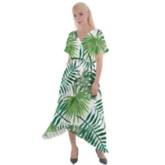 Leaves Background Wallpaper Pattern Cross Front Sharkbite Hem Maxi Dress by Amaryn4rt