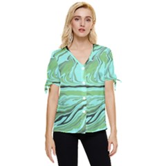 Waves Marbled Abstract Background Bow Sleeve Button Up Top by Amaryn4rt