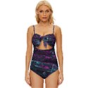 Space Futuristic Shiny Abstraction Knot Front One-Piece Swimsuit View1