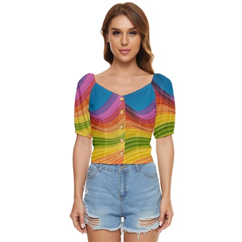  Rainbow Pattern Lines Button Up Blouse by artworkshop