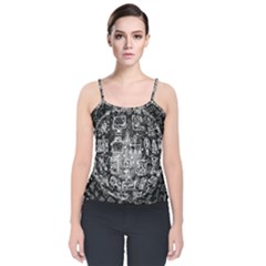 Black White Background Burnout Template Doodle Velvet Spaghetti Strap Top by Wegoenart