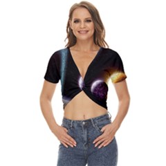 Planets In Space Twist Front Crop Top by Sapixe