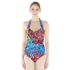 Graffiti-wall-mural-painting-arts Halter Swimsuit by Simbadda
