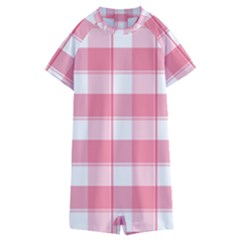Pink And White Plaids Kids  Boyleg Half Suit Swimwear by ConteMonfrey