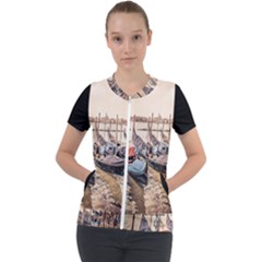 Black Several Boats - Colorful Italy  Short Sleeve Zip Up Jacket by ConteMonfrey