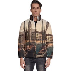 The Harbor, Riva, Lake Garda, Italy 1890-1900 2 Background Brown Men s Puffer Bubble Jacket Coat by ConteMonfrey