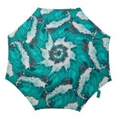 Sea Waves Seamless Pattern Hook Handle Umbrellas (small) by Wegoenart
