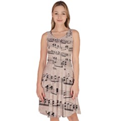 Art Vintage Music Paper Background Design Knee Length Skater Dress With Pockets by Wegoenart