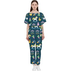 Cute Babies Toys Seamless Pattern Batwing Lightweight Chiffon Jumpsuit by Vaneshart