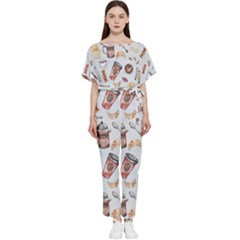 Coffee Coffeemania Caffeine Pattern Batwing Lightweight Chiffon Jumpsuit by Wegoenart
