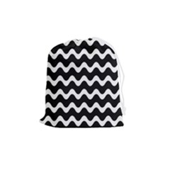 Illustration Black White Wave Pattern Wavy Halftone Drawstring Pouch (medium) by Wegoenart