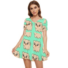 Puppy Pattern Wallpaper Dog Pet Tiered Short Sleeve Babydoll Dress by Wegoenart