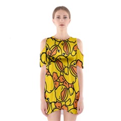Illustration Duck Cartoon Background Pattern Shoulder Cutout One Piece Dress by Wegoenart