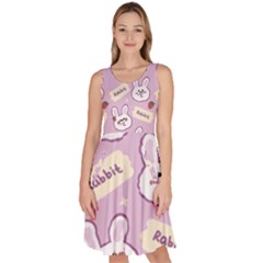 Illustration Rabbit Cartoon Background Pattern Knee Length Skater Dress With Pockets by Sudhe