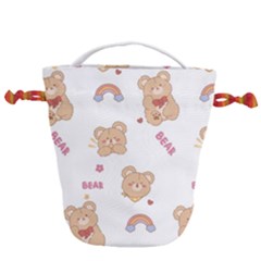 Illustrations Bear Cartoon Background Pattern Drawstring Bucket Bag by Sudhe