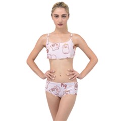 Pig Cartoon Background Pattern Layered Top Bikini Set by Sudhe